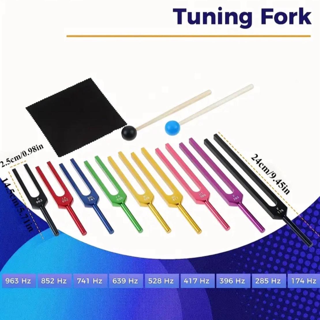 9pcs Chakra Tuning Fork Set - Frequencies for Healing & Meditation